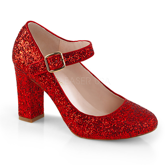 Shoes - Glitter Chunky Block High Heel Pin Up Shoes